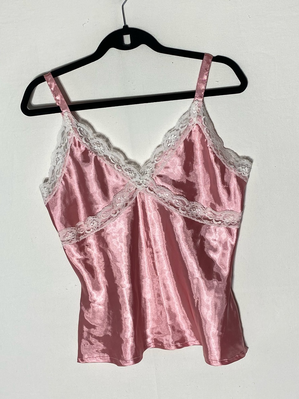 Vintage Y2K RDI Pink Satin Lace Camisole L Coquette SoftGirl PastelGoth Festival